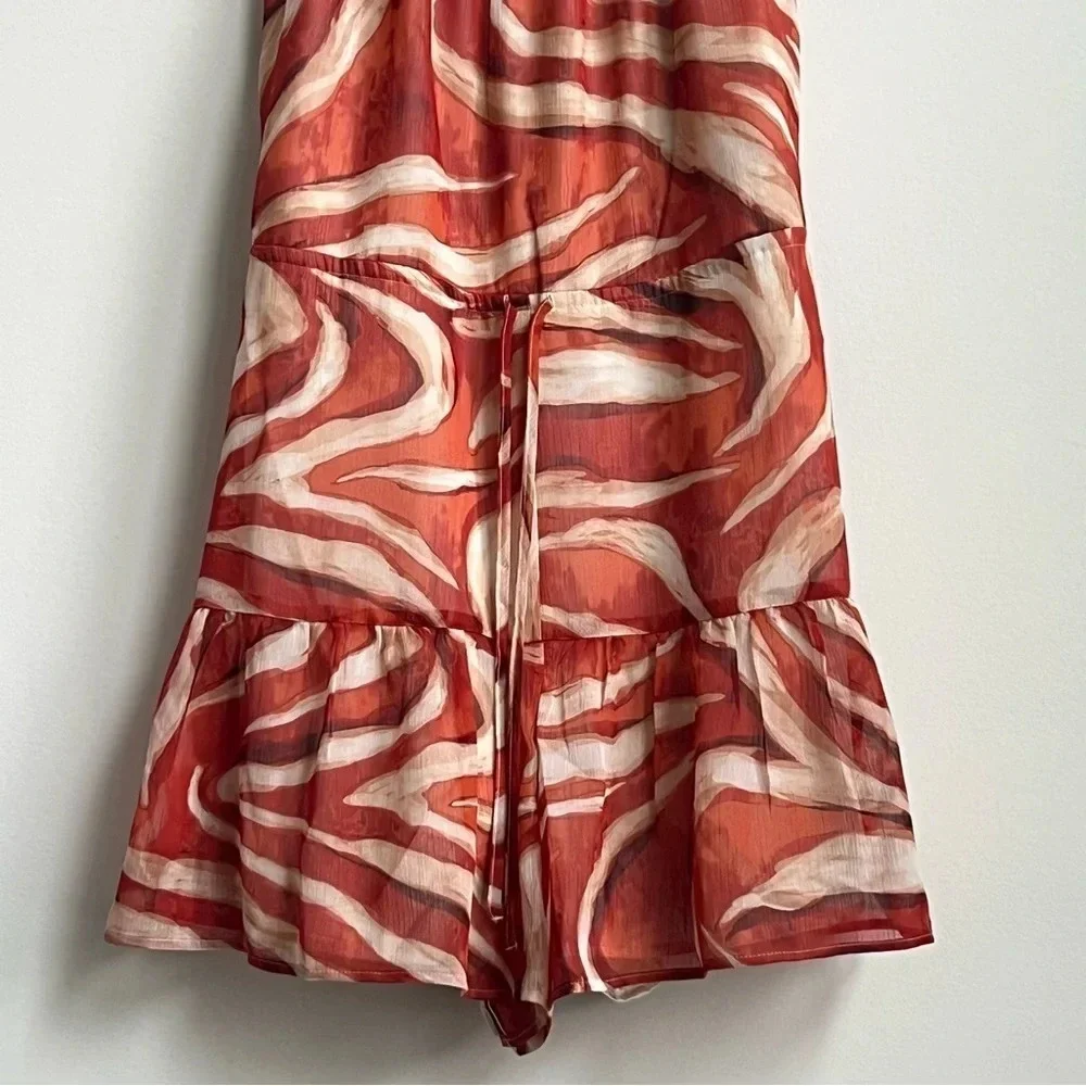 NWT Express  Scoop Neck Tie Waist Romper Small Abstract Art Animal Print Flowy